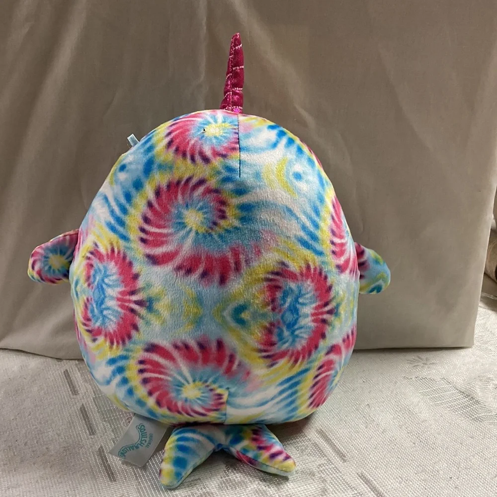 SQUISHMALLOWS Milaina Tie Dye Rainbow Colored Love Plush Narwhal Whale 10” Tall